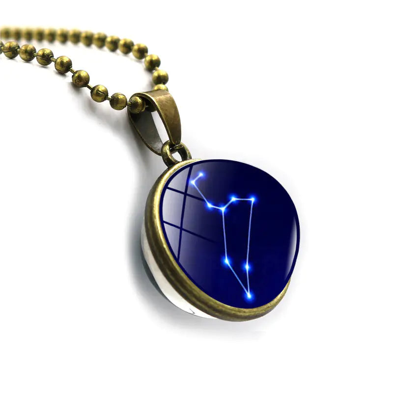 Double-Sided Glass Zodiac Necklace