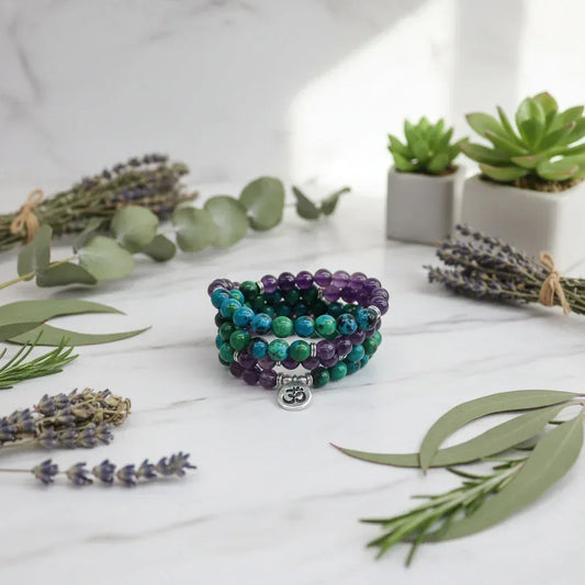 108 Beads Phoenix Bracelet - Sorceress Sanctuary Amethyst Phoenix 3D-Amethyst Phoenix Buddha-Echeveria imperialis-Style 1 Lotus-Redwood Buddha Pendant
