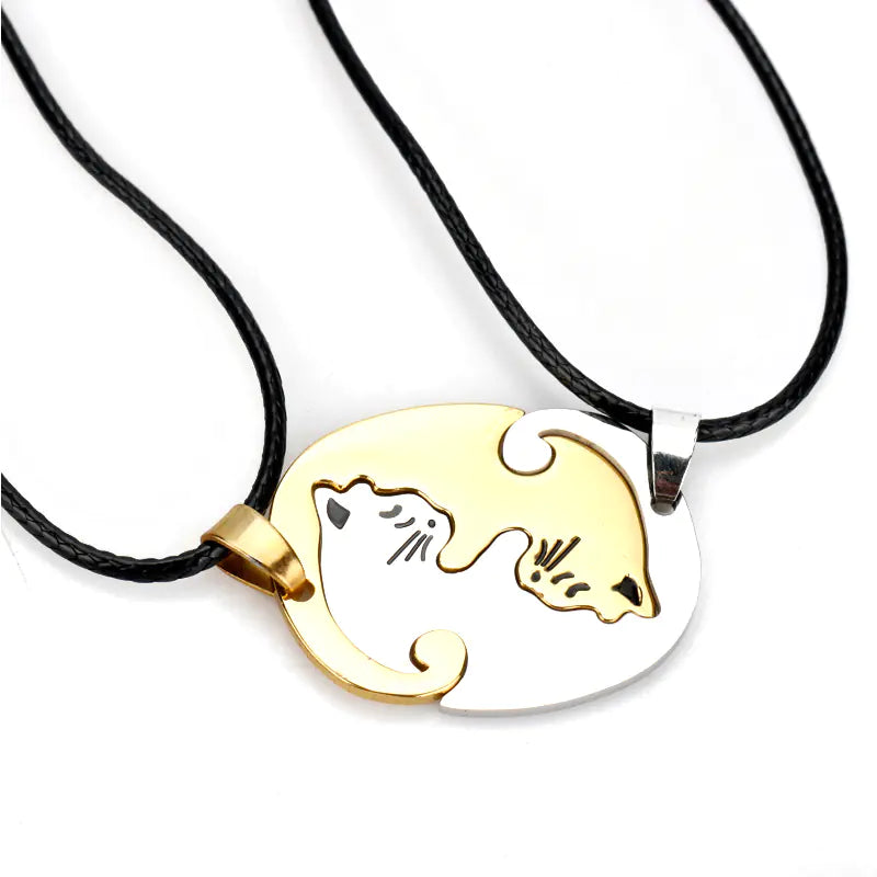 Mystic Feline Bond | Couple Cat Necklaces