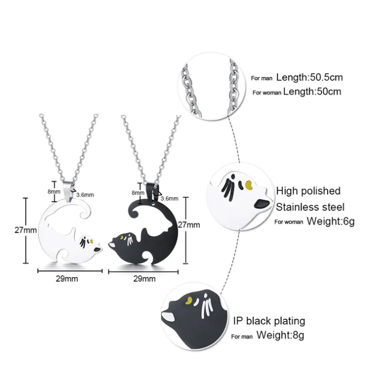 Mystic Feline Bond | Couple Cat Necklaces
