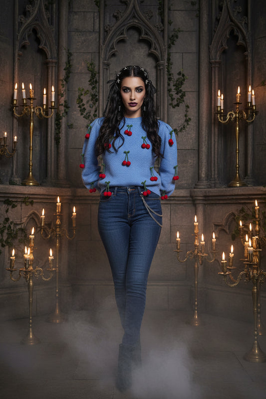 Handmade Crochet Cherry Sweater for Women (Autumn/Winter) Sorceress Sanctuary