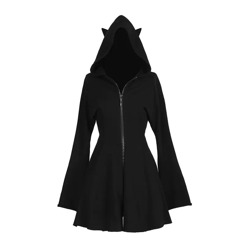 Black hooded coat with cat ears on a white background