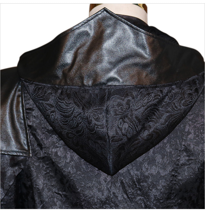 Black Stand Collar | Leather Wiccan Coat