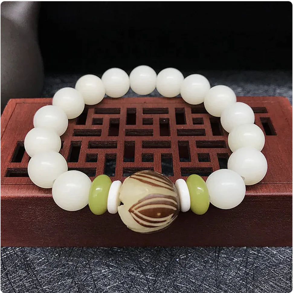 White Jade Bodhi Bead Bracelet