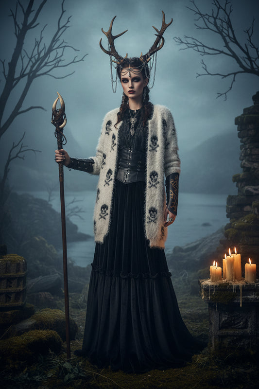 2019 Autumn Women's Sweater with Skull Design Cardigan Sorceress Sanctuary