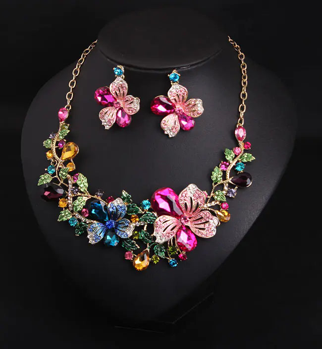Luxury Floral Crystal | Necklace & Earring Set