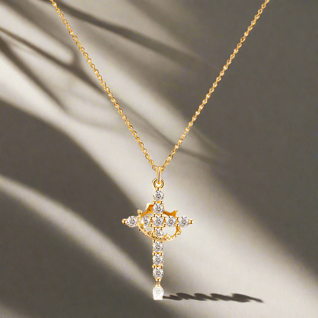 Rotatable Cross Crown Necklace