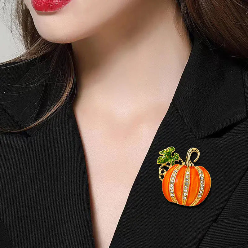 Rhinestone Pumpkin Brooch