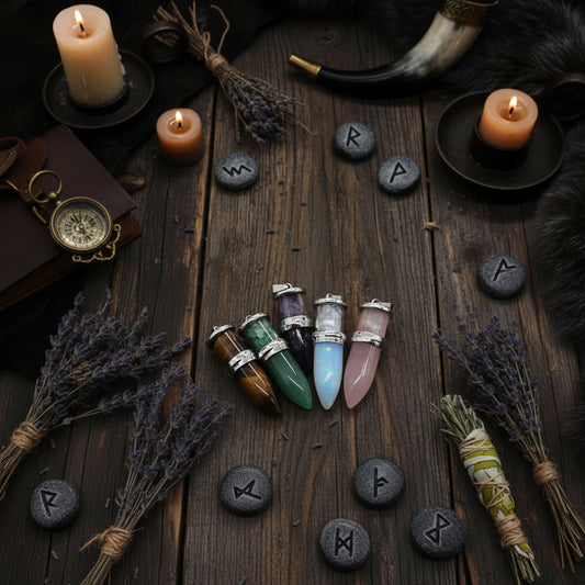 Crystal Bullet Pendant - Sorceress Sanctuary Tiger Eye Stone-Amethyst-Green Aventurine-Opal-Rose Quartz