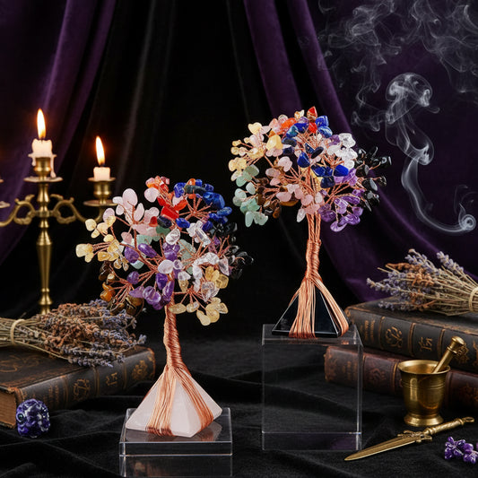 Crystal Pyramid Trees - Sorceress Sanctuary Amethyst + amethyst gravel / 4cm pyramid flower tree-Pink crystal + pink crystal gravel / 4cm pyramid flower tree-Lapis lazuli + lapis lazuli gravel / 4cm pyramid flower tree-Dongling Jade + Dongling Jade gravel / 4cm pyramid flower tree-Tiger Eye Stone + Tiger Eye Stone gravel / 4cm pyramid flower tree