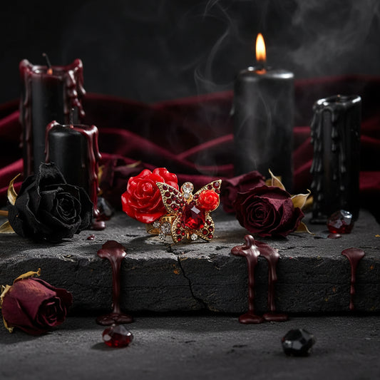 Crystal Rose Flower Ring - Sorceress Sanctuary Black / Adjustable opening-Red / Adjustable opening-White / Adjustable opening-Lake Blue / Adjustable opening-Blue / Adjustable opening