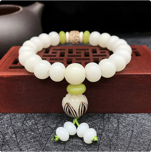 White Jade Bodhi Bead Bracelet Sorceress Sanctuary