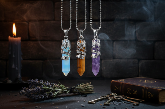 Dragon Totem Necklace - Sorceress Sanctuary Green Tomb-Golden sand-Pink crystal-Malachite-Blue Turquoise