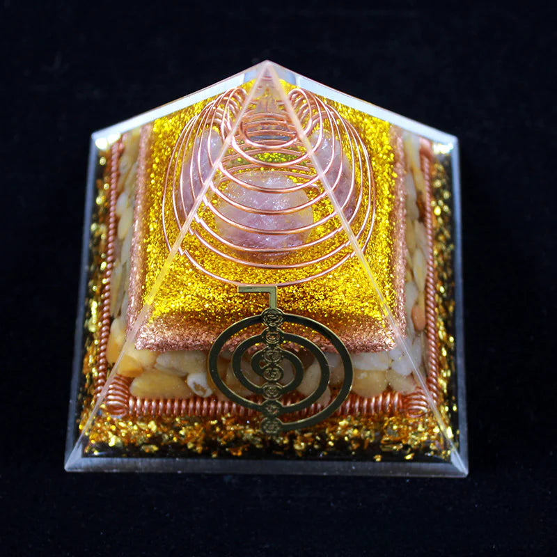 Decorative item with geometric design and central emblem on a black background
