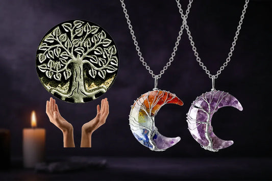 Enchanted Moon Pendant - Sorceress Sanctuary Black Obsidian BC-Rose Quartz BC-Amethyst-Tiger eye BC-Green Aventurine