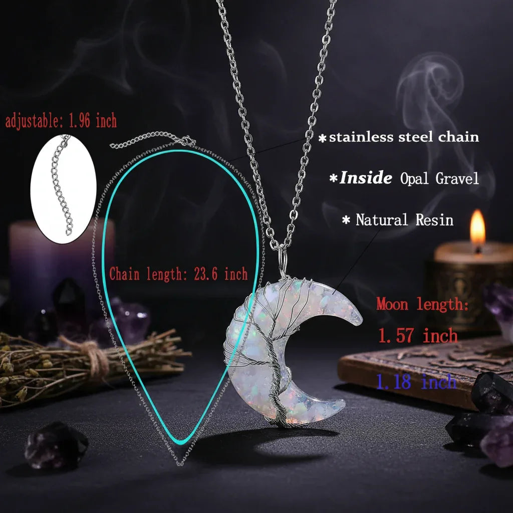 Enchanted Moon Pendant - Sorceress Sanctuary Black Obsidian BC-Rose Quartz BC-Amethyst-Tiger eye BC-Green Aventurine