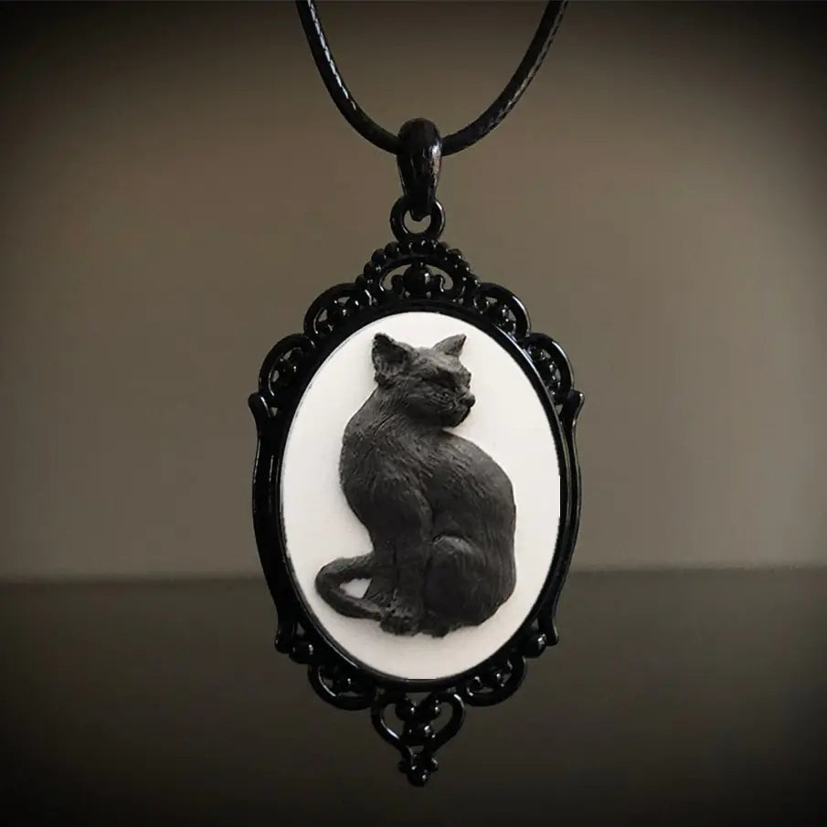 Gothic Metal Black Cat Necklace