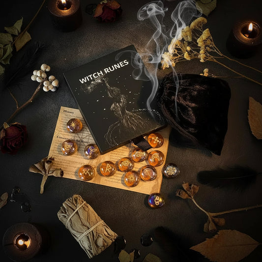 Glass Rune Stones Set - Sorceress Sanctuary Yellow Glaze Inscription