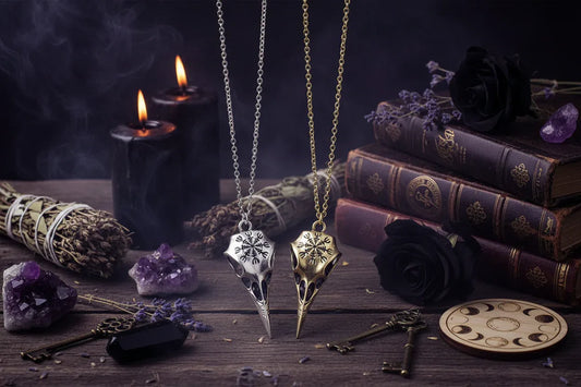 Glow Raven Necklace - Sorceress Sanctuary Silver blue light-Bronze blue light-Bronze green light-Silver Green Light