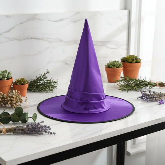 Purple witch hat on a white background