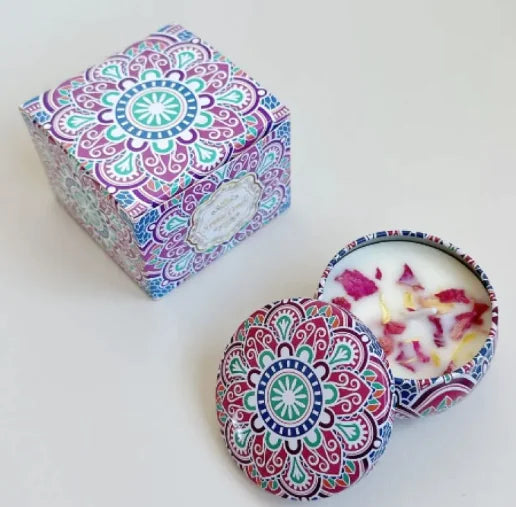Colorful decorative box with a lid featuring a mandala design on a white background