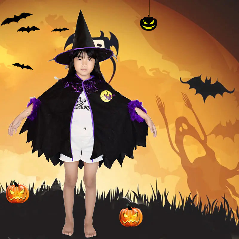 Deluxe Children's Witch Cape & Hat Set