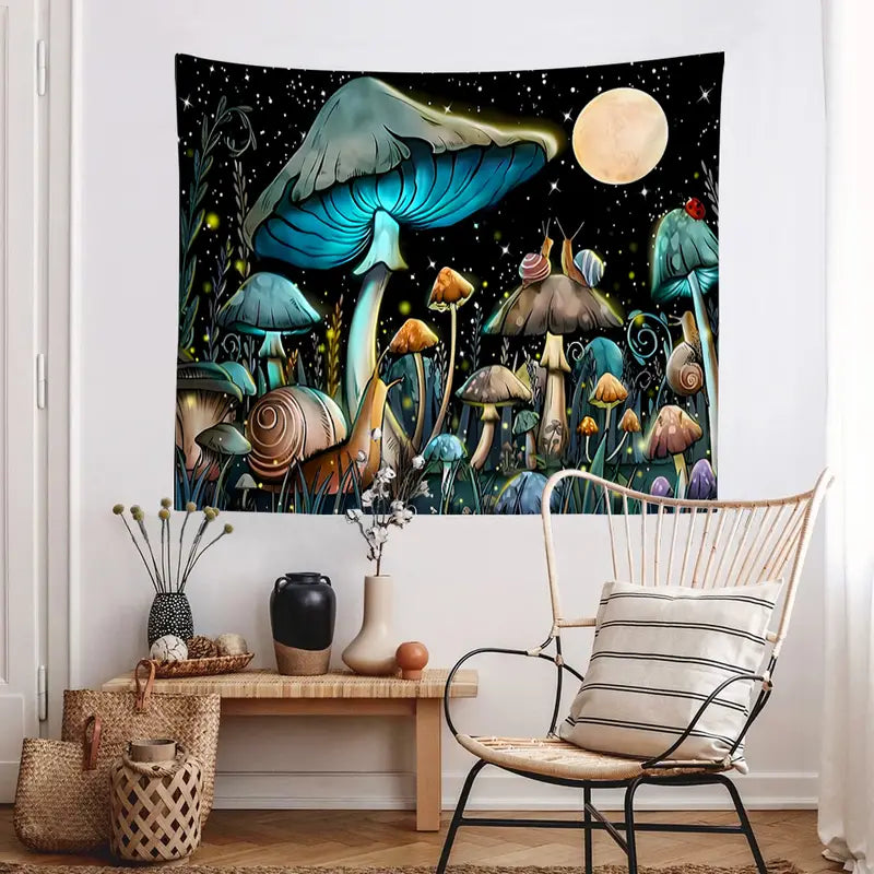 Mushroom & Moon Print Tapestry Sorceress Sanctuary