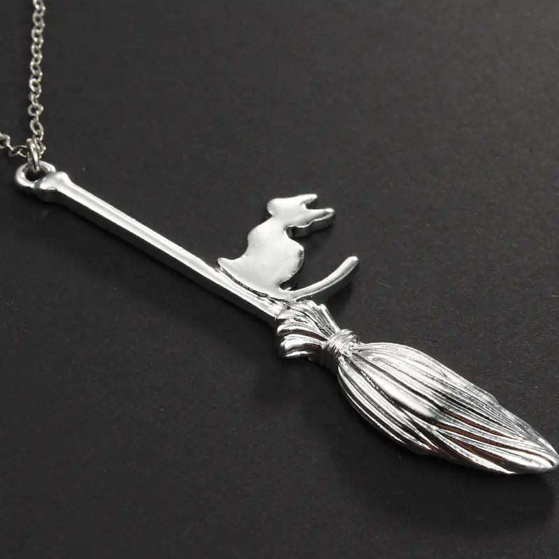 Cat Broom Pendant Necklace Sorceress Sanctuary