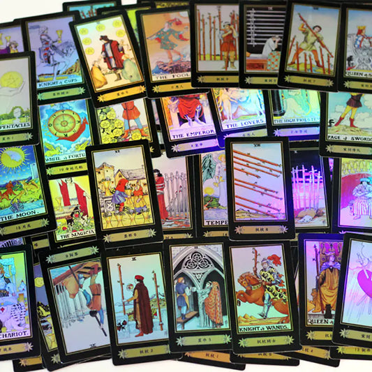 Collection of tarot cards with colorful illustrations on a white background