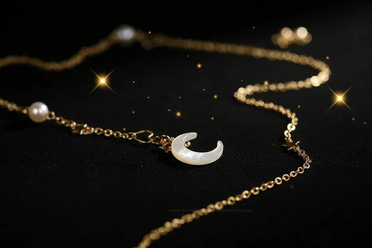 Moon Pearl Bracelet - Sorceress Sanctuary Crescent Pentagram Bracelet
