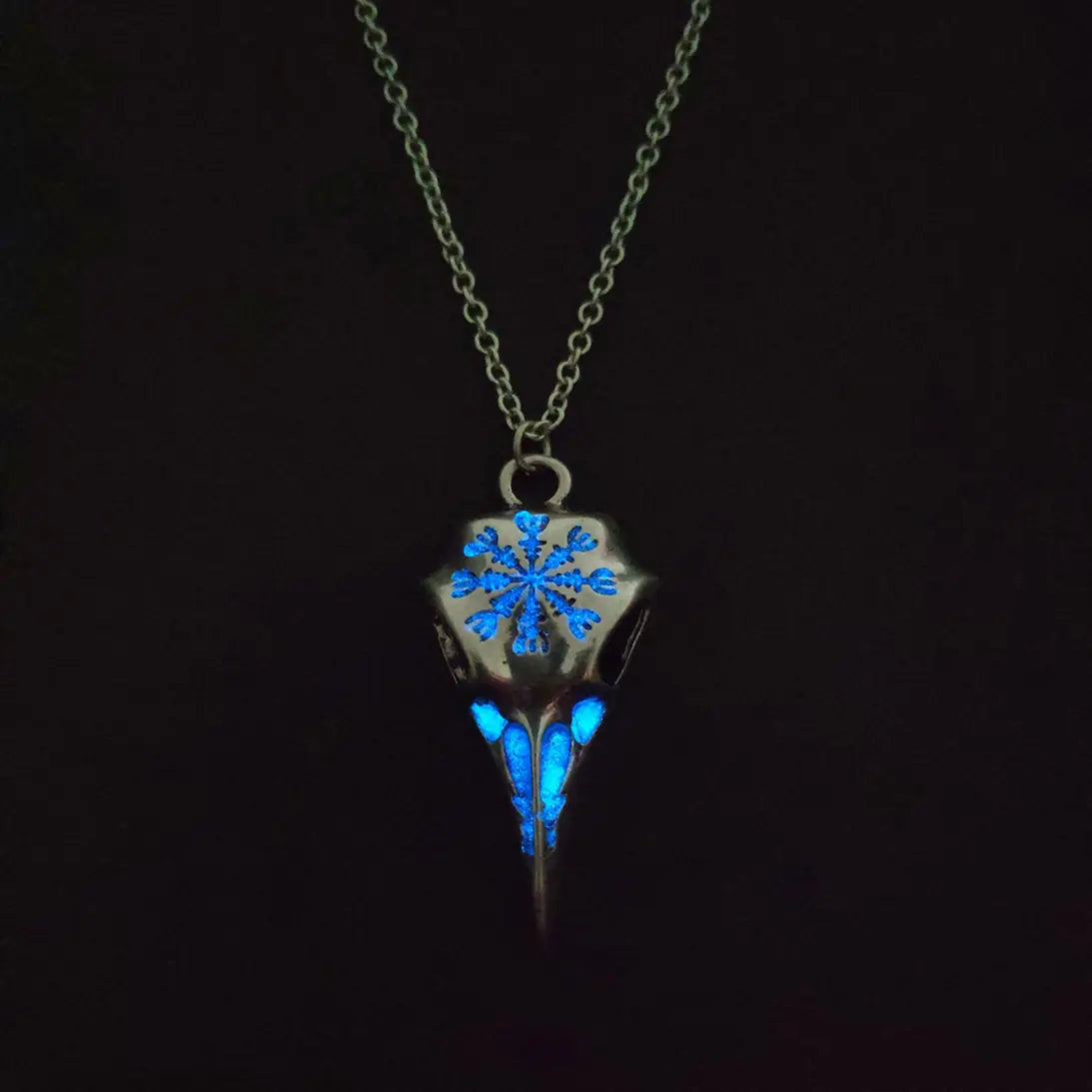 Glow Raven Skull Necklace