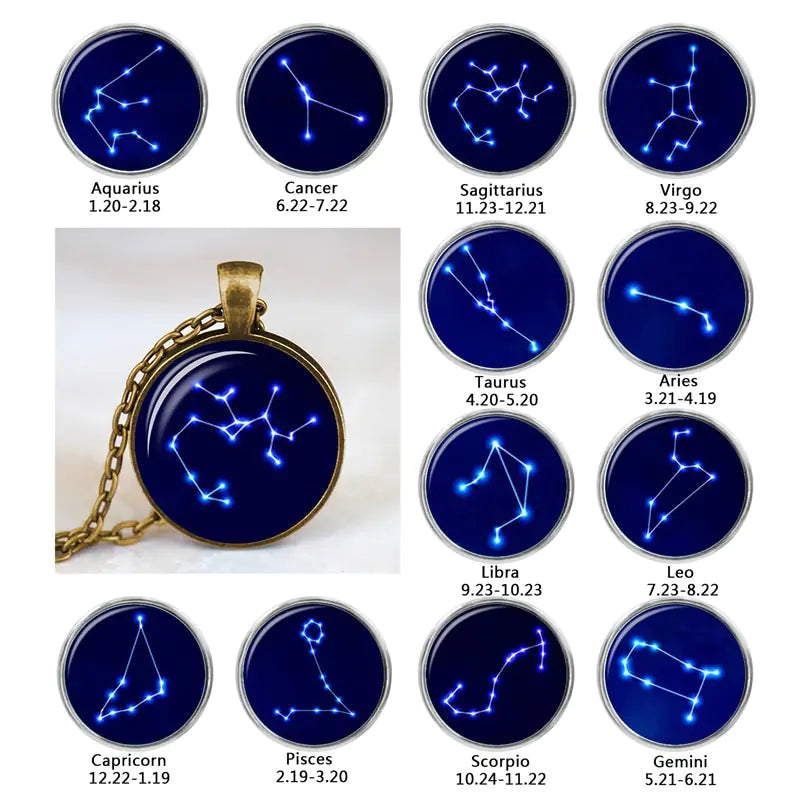 Double-Sided Glass Zodiac Necklace