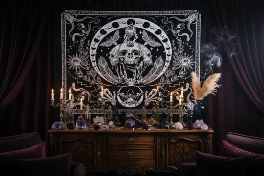 Occult Skull Tapestry - Sorceress Sanctuary Black / Brushed / 73x95cm-Black / Brushed / 130x150cm-Black / Brushed / 150x200cm-Black / Brushed / 180x230cm-Black / Plus cashmere / 73x95cm