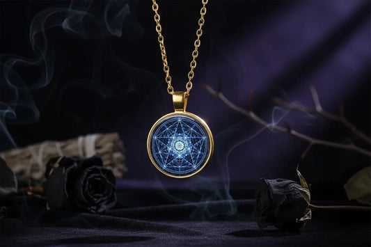 Pentagram Pendant Necklace - Sorceress Sanctuary Black leather chain-gold-black-silver-bronze