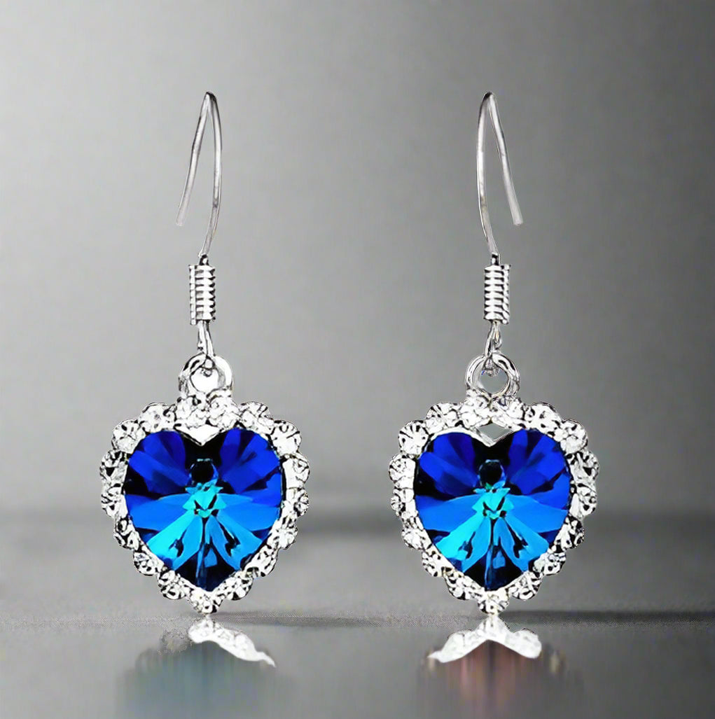 Ocean Heart Crystal Earrings