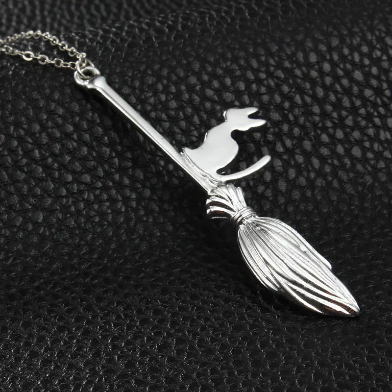 Cat Broom Pendant Necklace Sorceress Sanctuary
