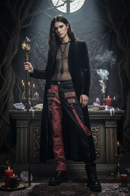 Red Plaid Punk Jeans - Sorceress Sanctuary Black / 29-Black / 30-Black / 31-Black / 32-Black / 33