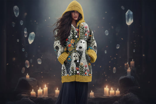 Spooky Knitted Coat - Sorceress Sanctuary White Floral & Insects / S-White Floral & Insects / M-White Floral & Insects / L-White Floral & Insects / XL-White Floral & Insects / 2XL