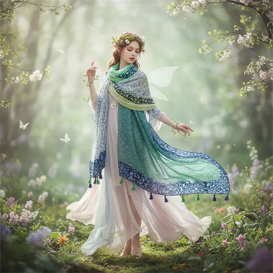 Spring Leaves Silk Scarf - Sorceress Sanctuary 1PCS