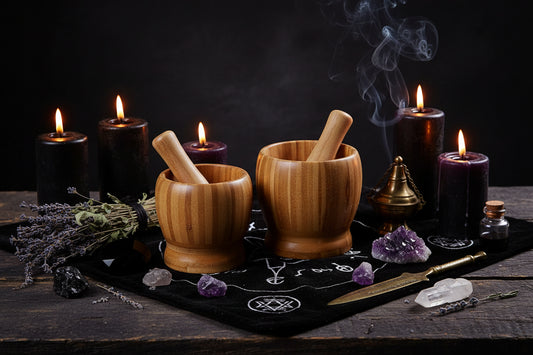 Wooden Mortar Set - Sorceress Sanctuary S (No Cover)-M (No Cover)-L (No Cover)-S (With Cover)-M(With Cover)