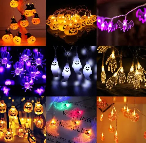 Collage of Halloween-themed string lights with various designs.