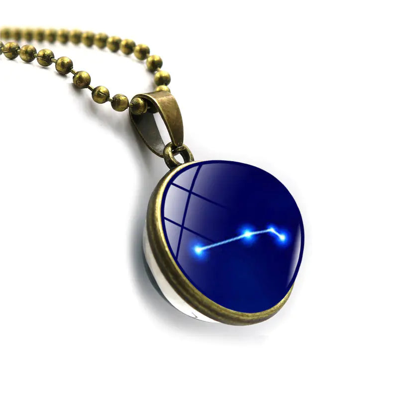 Double-Sided Glass Zodiac Necklace