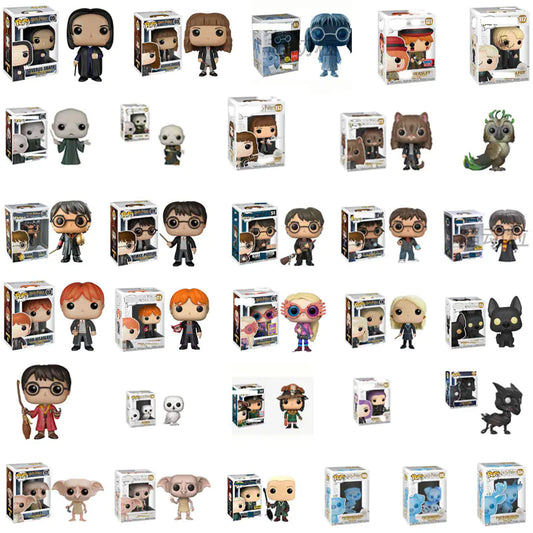 Collection of harry potter Funko Pop! vinyl figures in their packaging on a white background