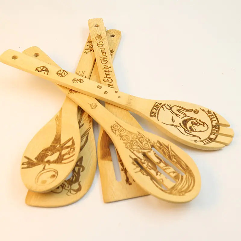 Engraved Bamboo Spoon Spooky Set