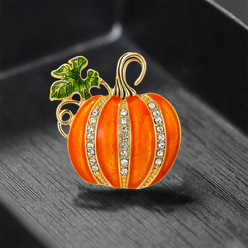 Rhinestone Pumpkin Brooch