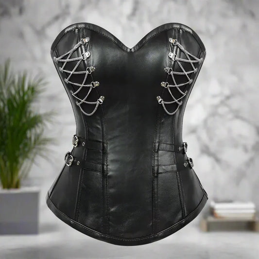Dark Witch Corset | Leather & Chain With Zipper - Sorceress Sanctuary
