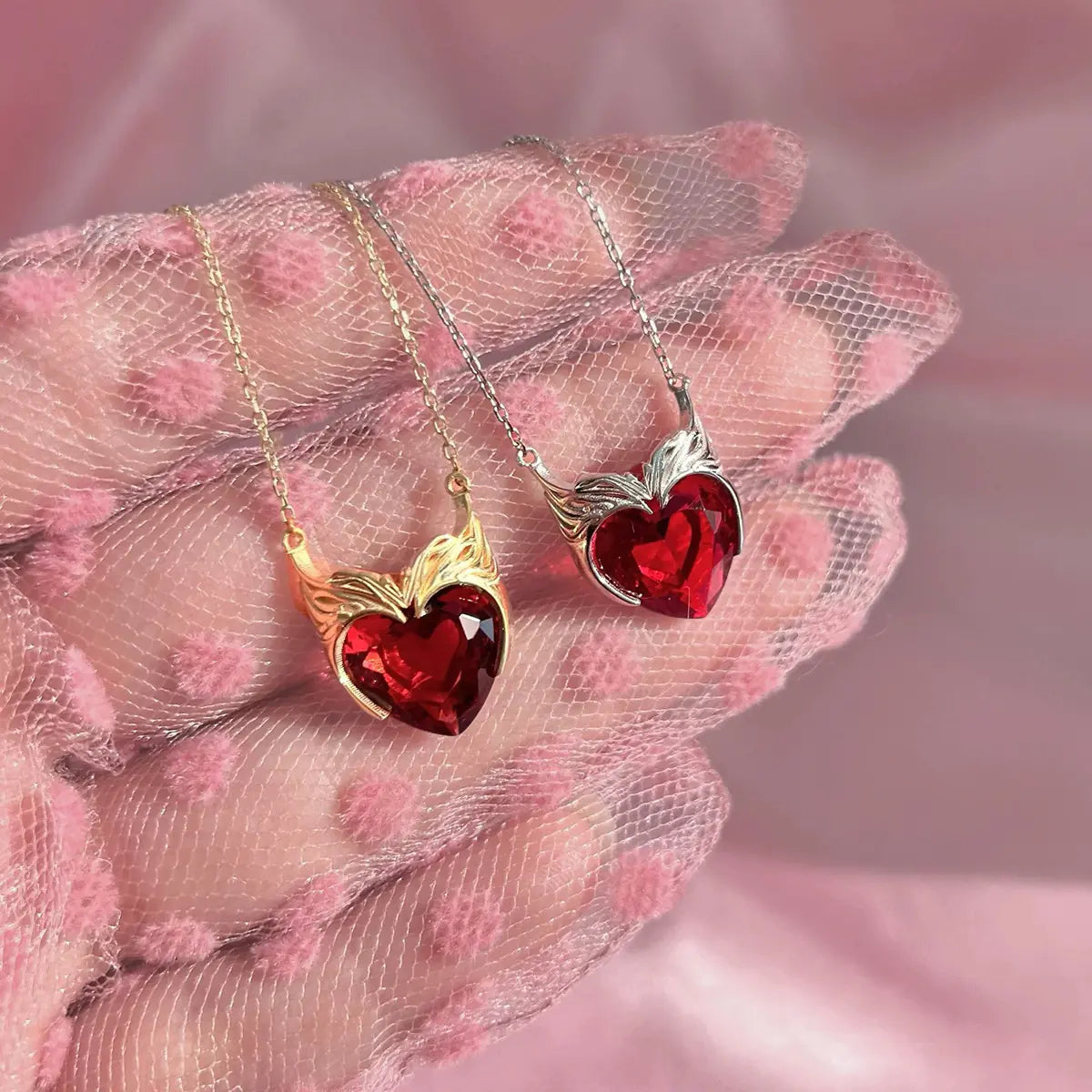 Scarlet Witch Heart Zircon Necklace in Stainless Steel