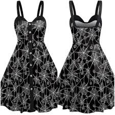 Black spider dress with white spider web pattern on a plain background