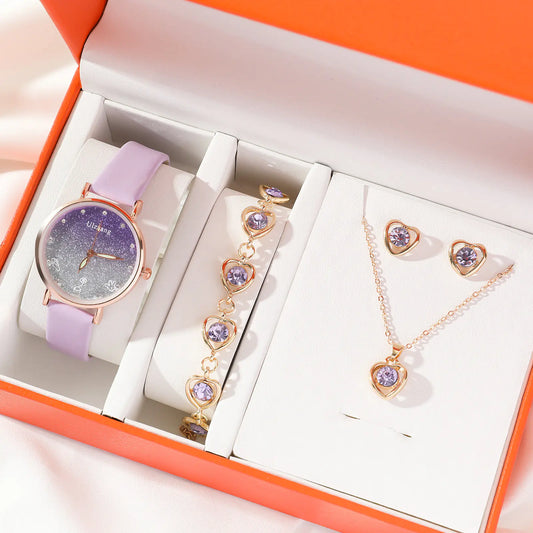 Jewelry set with watch, bracelet, and necklace in a box