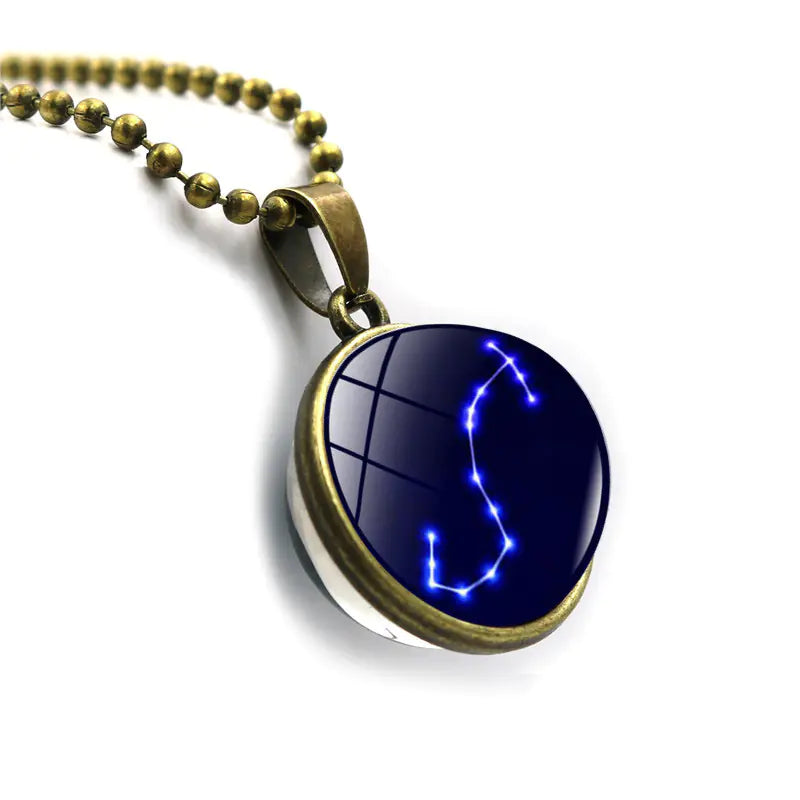 Double-Sided Glass Zodiac Necklace
